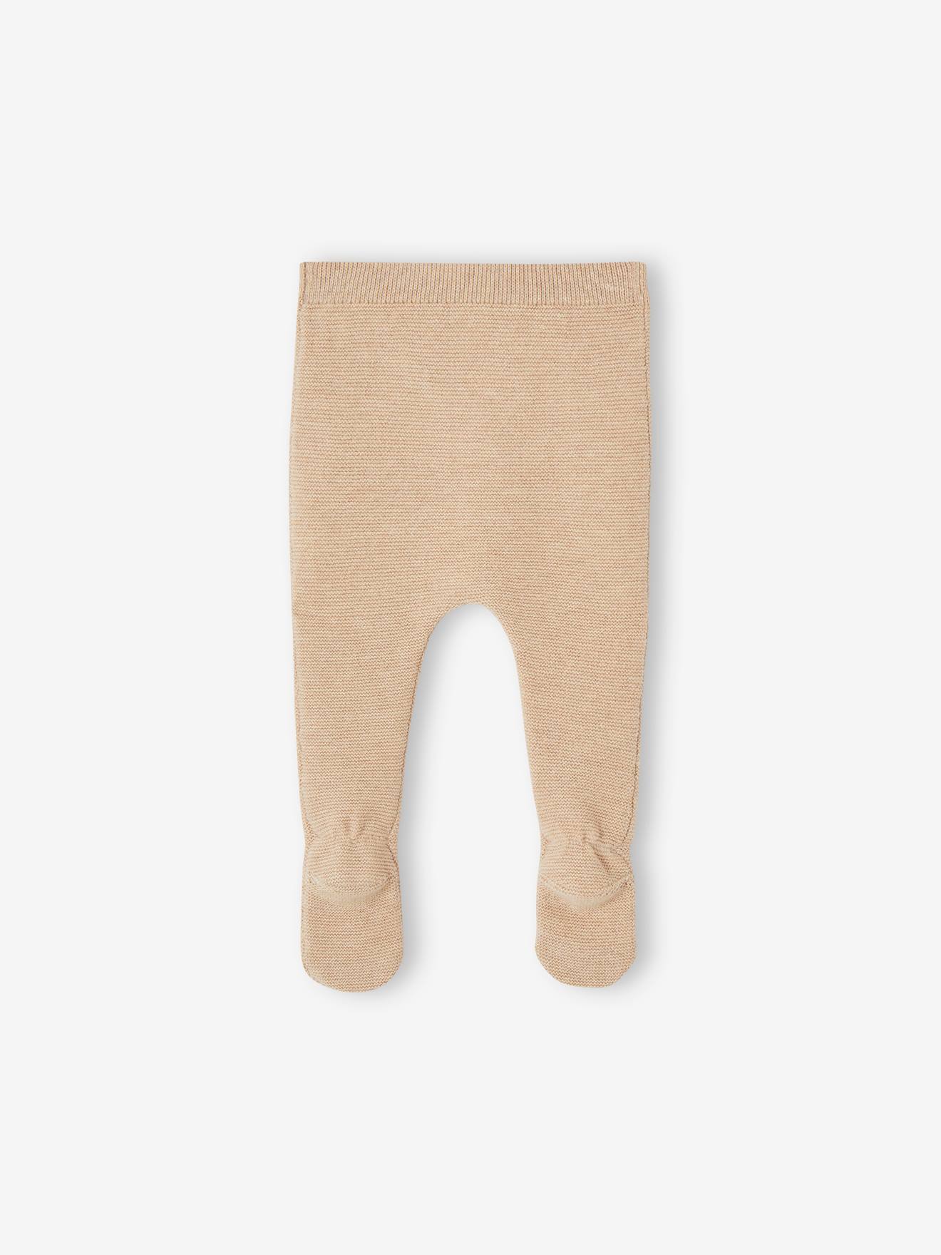 Pantalon à pieds bébé en tricot coton/laine beige chiné (Vertbaudet) - Image 2