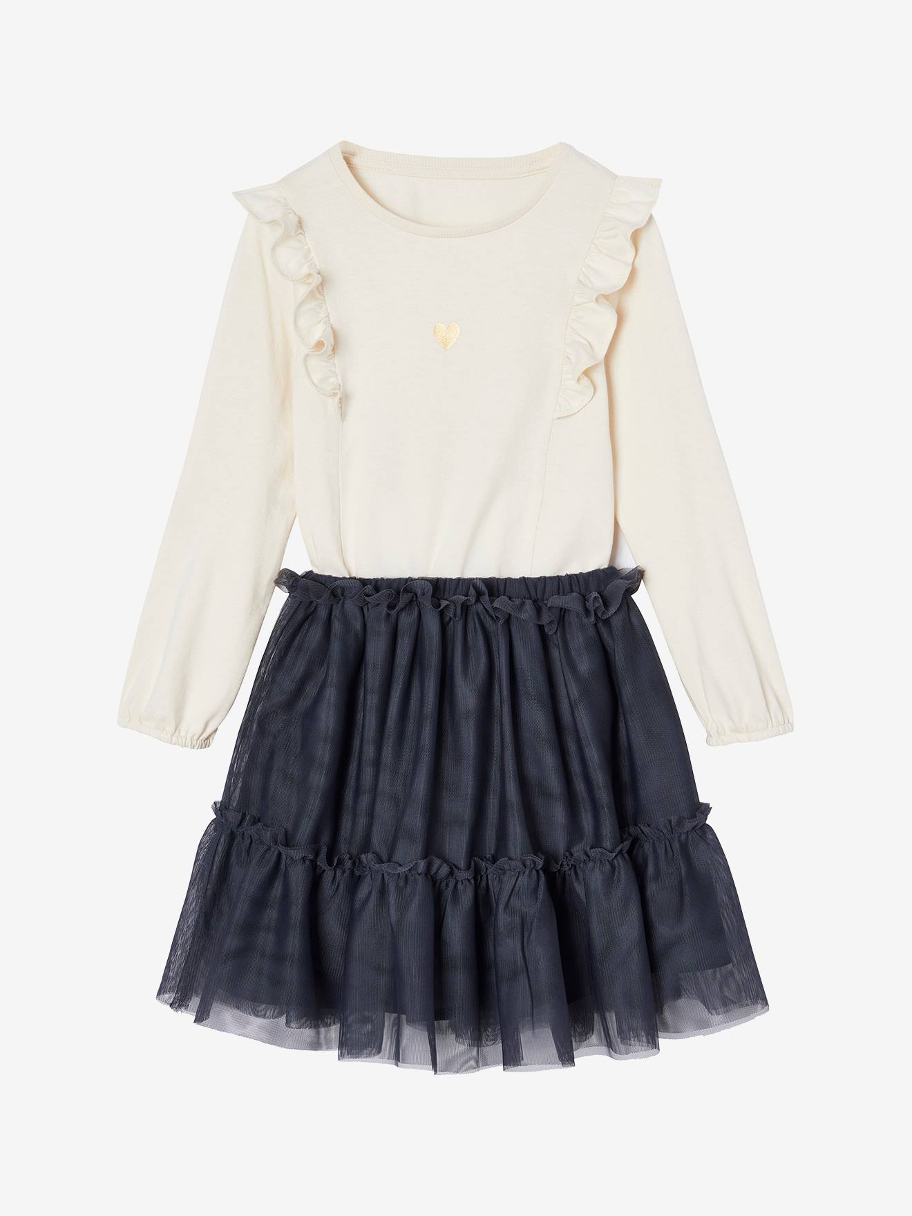 Ensemble t-shirt à volants et jupe en tulle fille anthracite