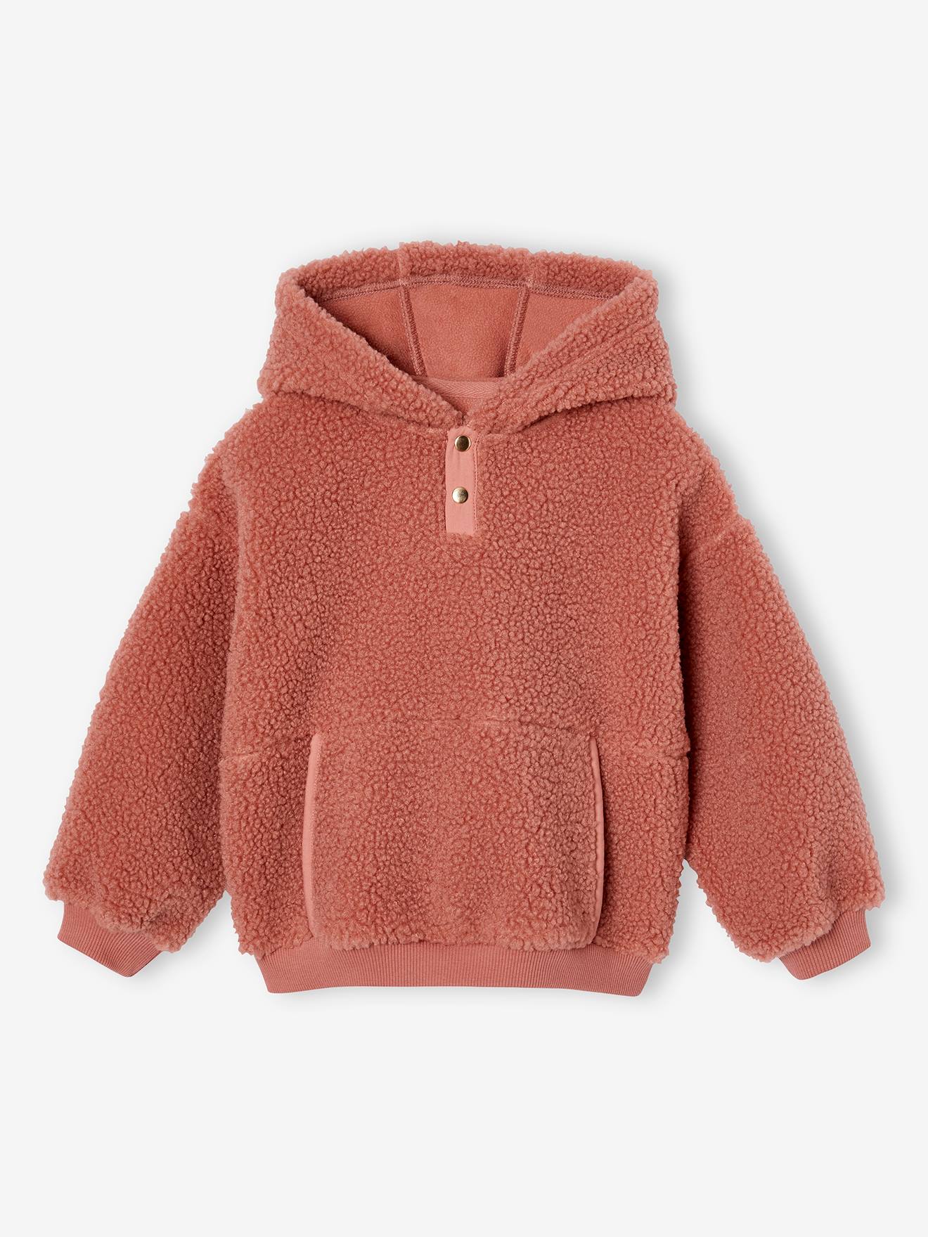 Sweat à capuche en sherpa fille mauve