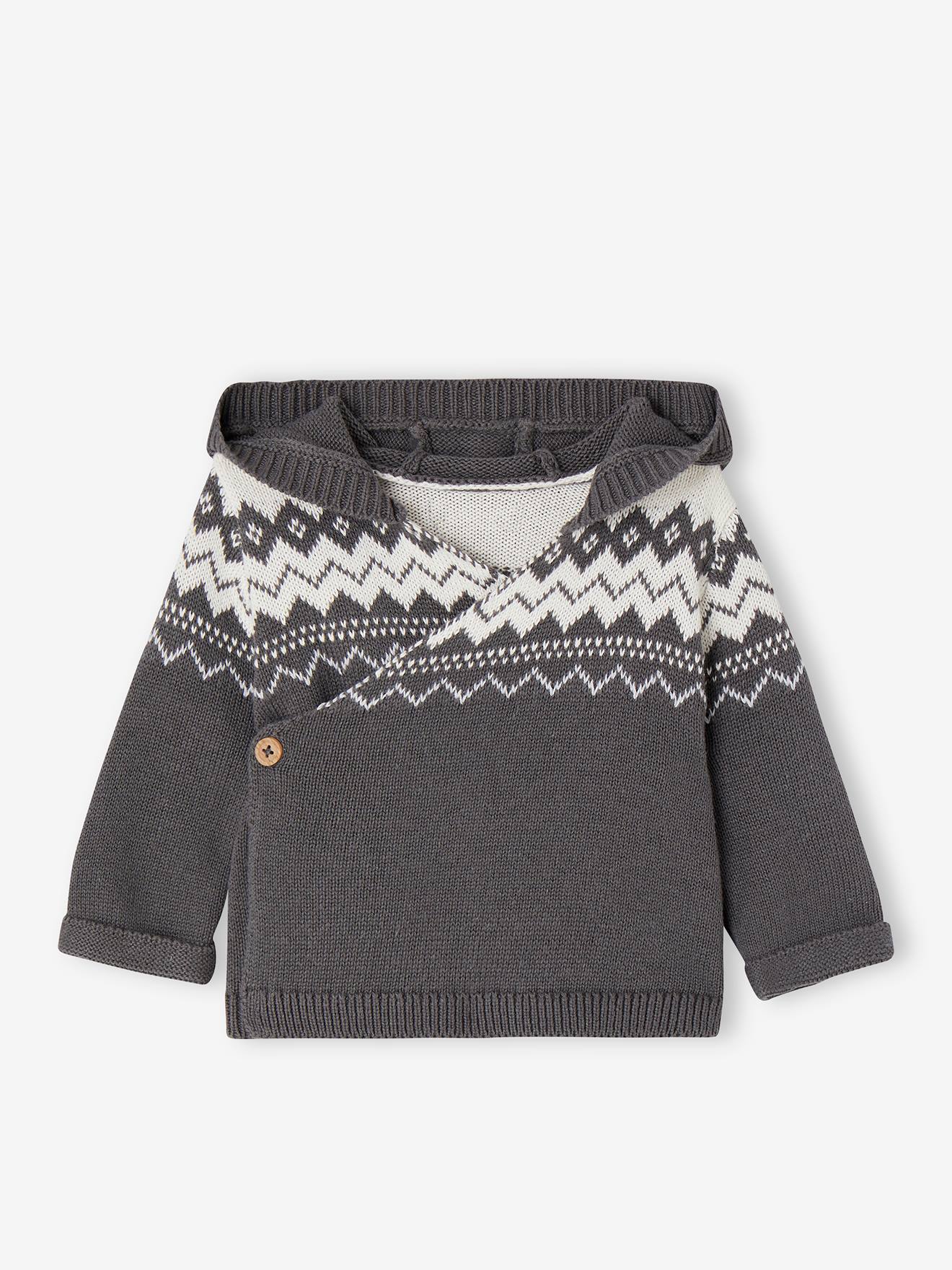 Cardigan à capuche en maille jacquard bébé bleu ardoise