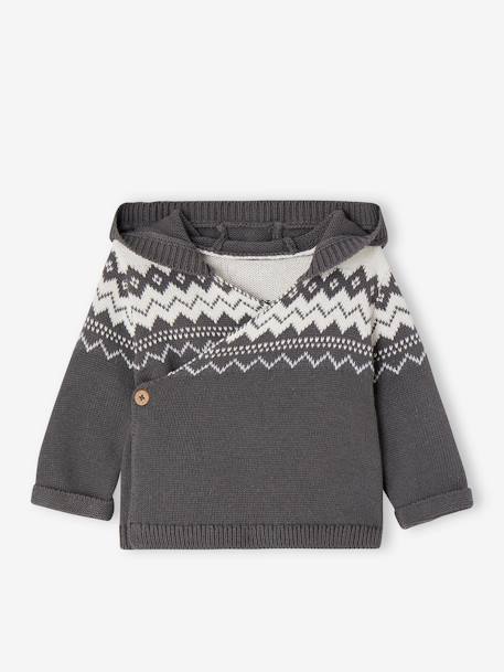 Bébé-Pull, gilet, sweat-Gilet-Cardigan à capuche en maille jacquard bébé