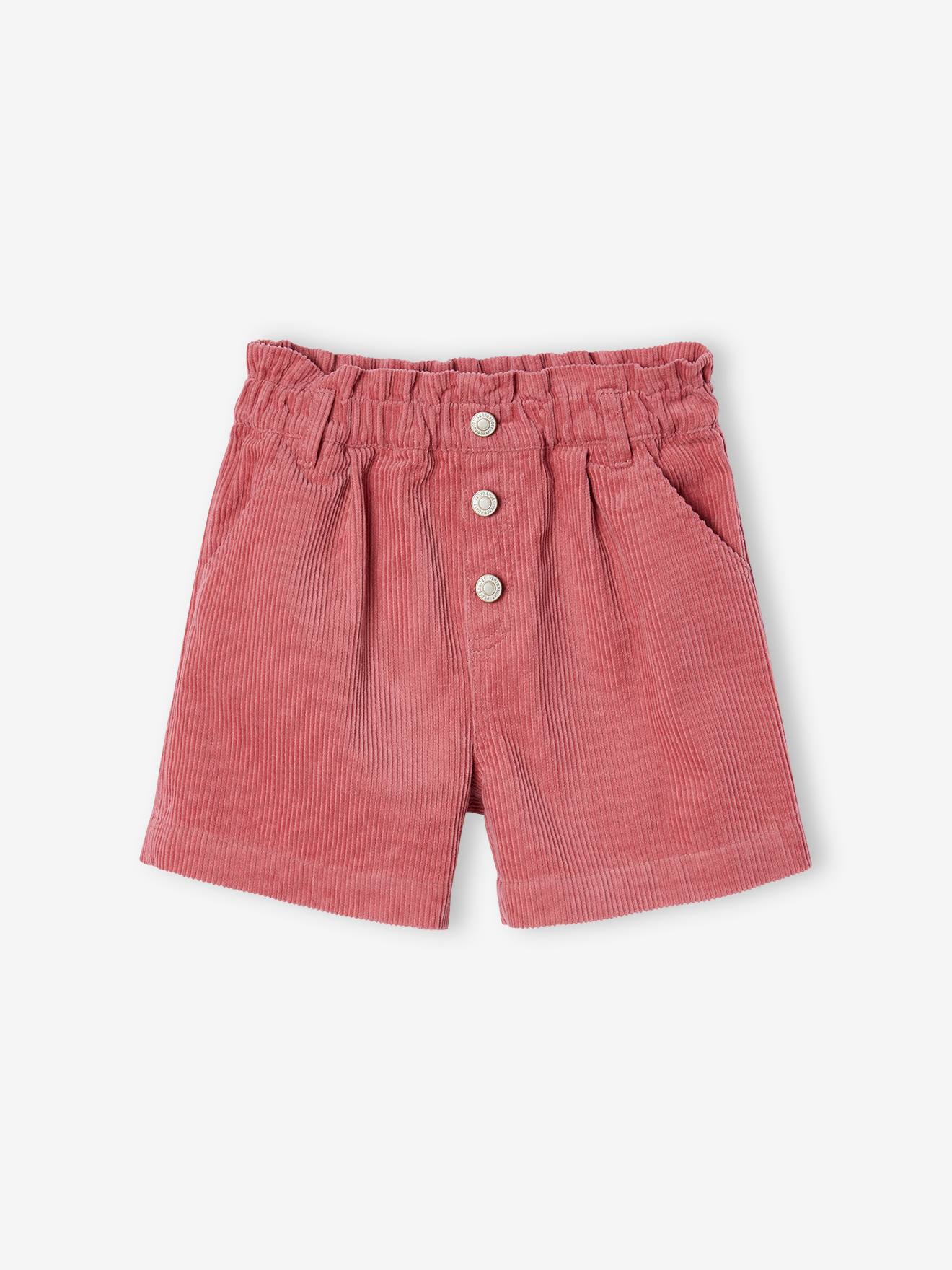 Short en velours forme paperbag fille vieux rose