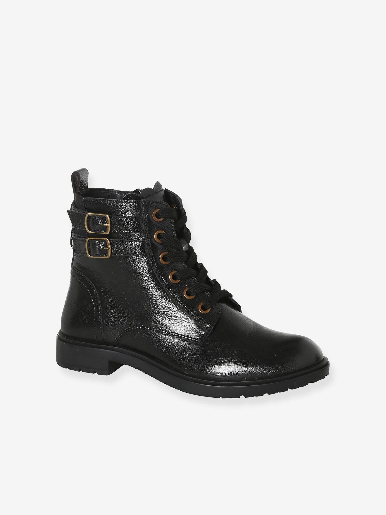 Boots gavroche cuir fille noir