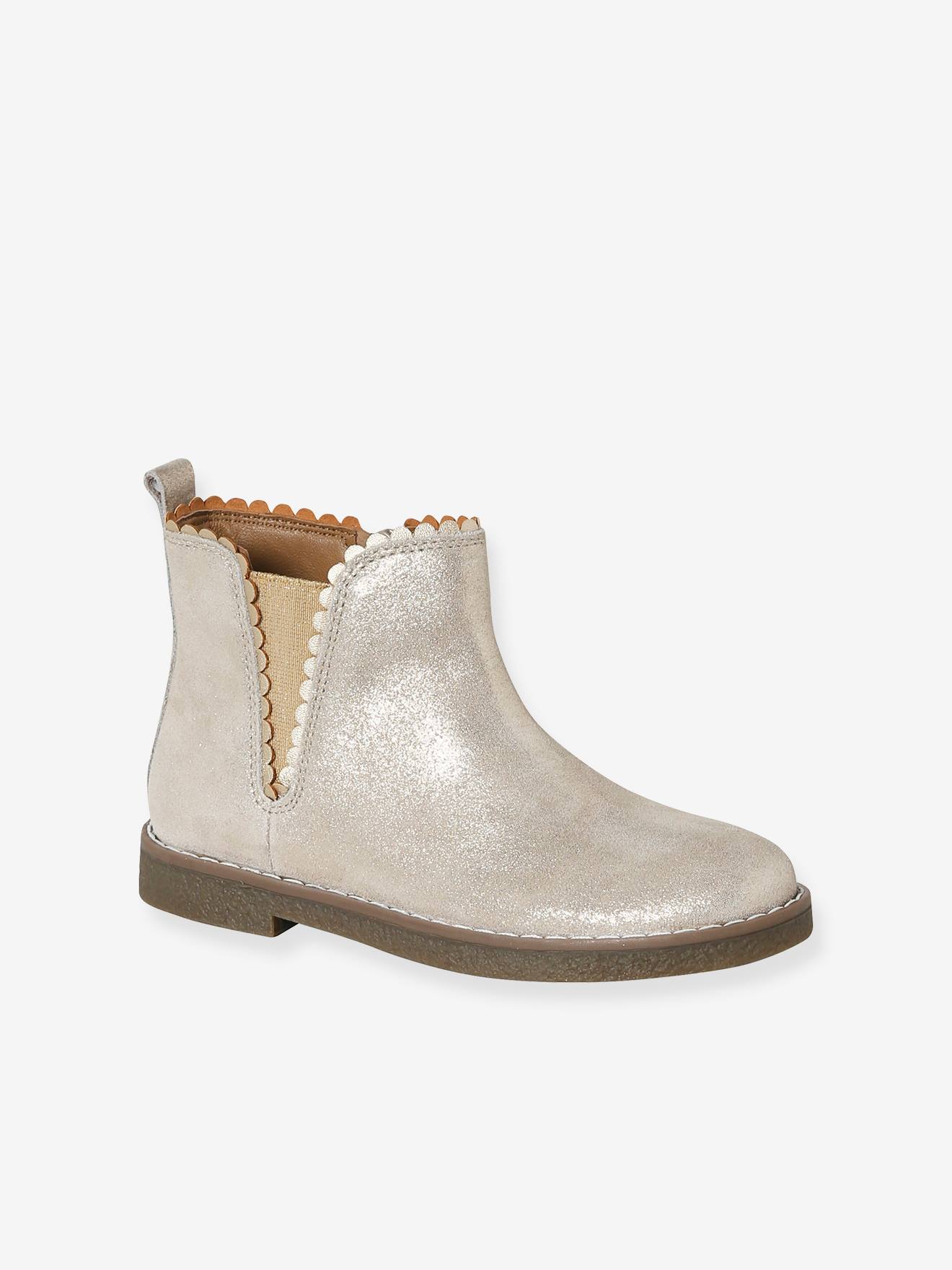 Boots cuir fille élastiquées collection maternelle or