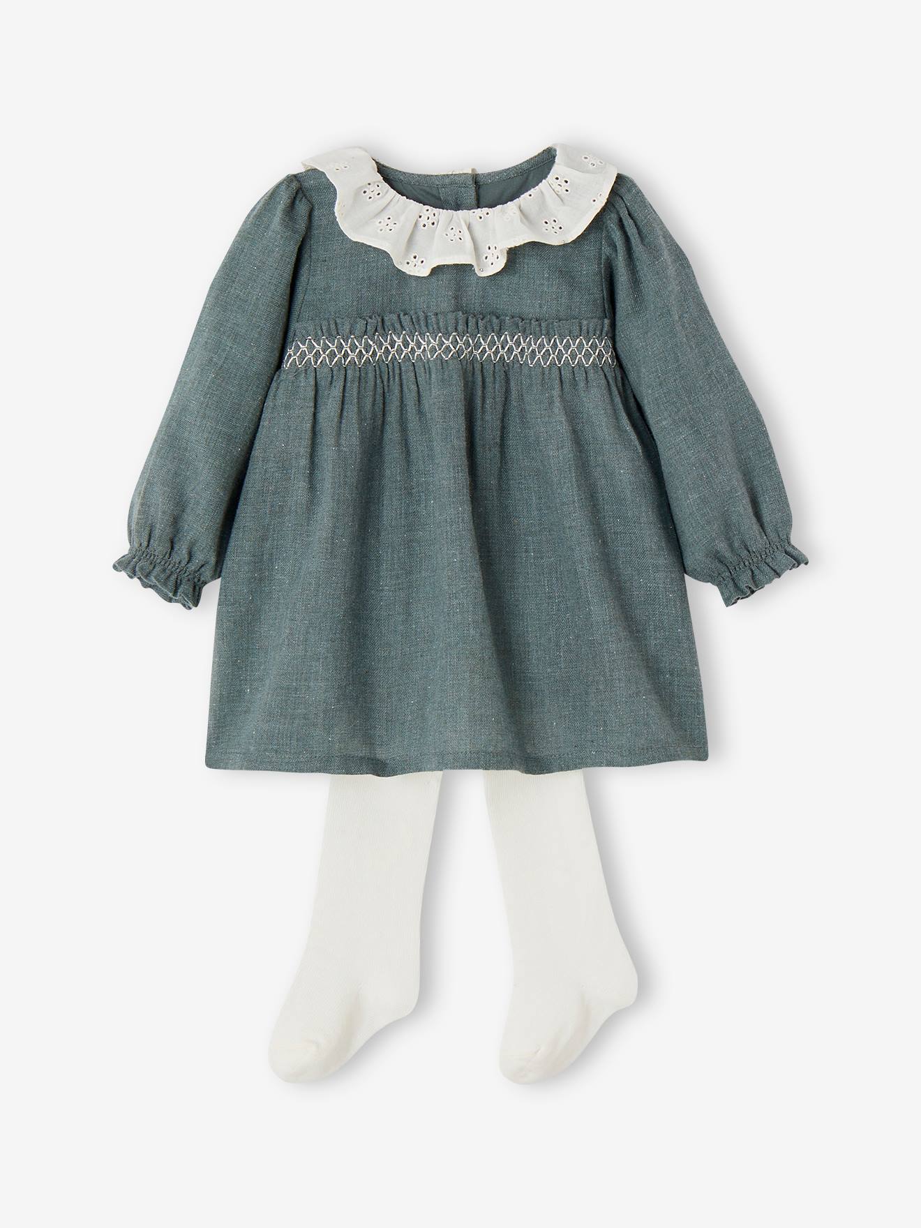 Ensemble de Noël bébé robe à collerette + collant vert