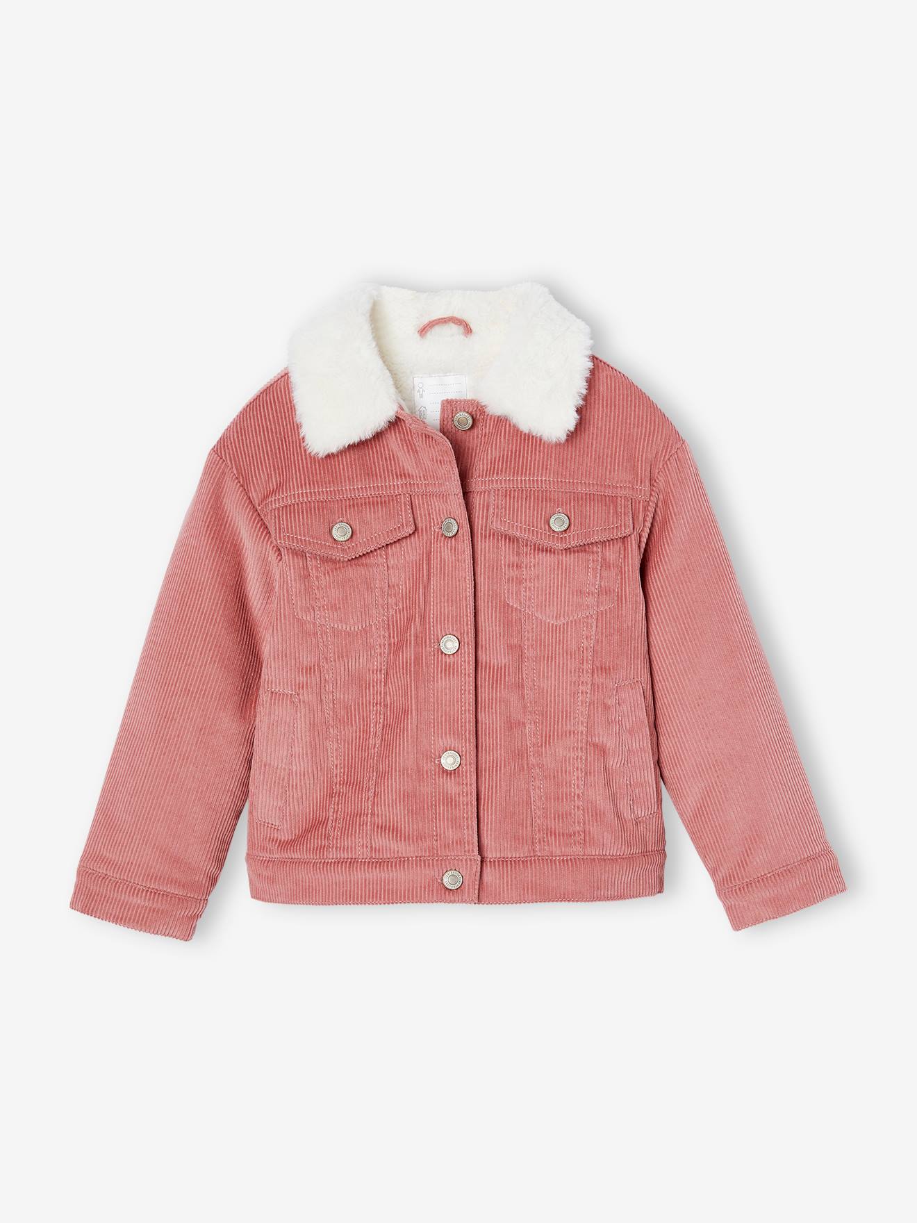 Veste en velours doublée fausse fourrure fille blush