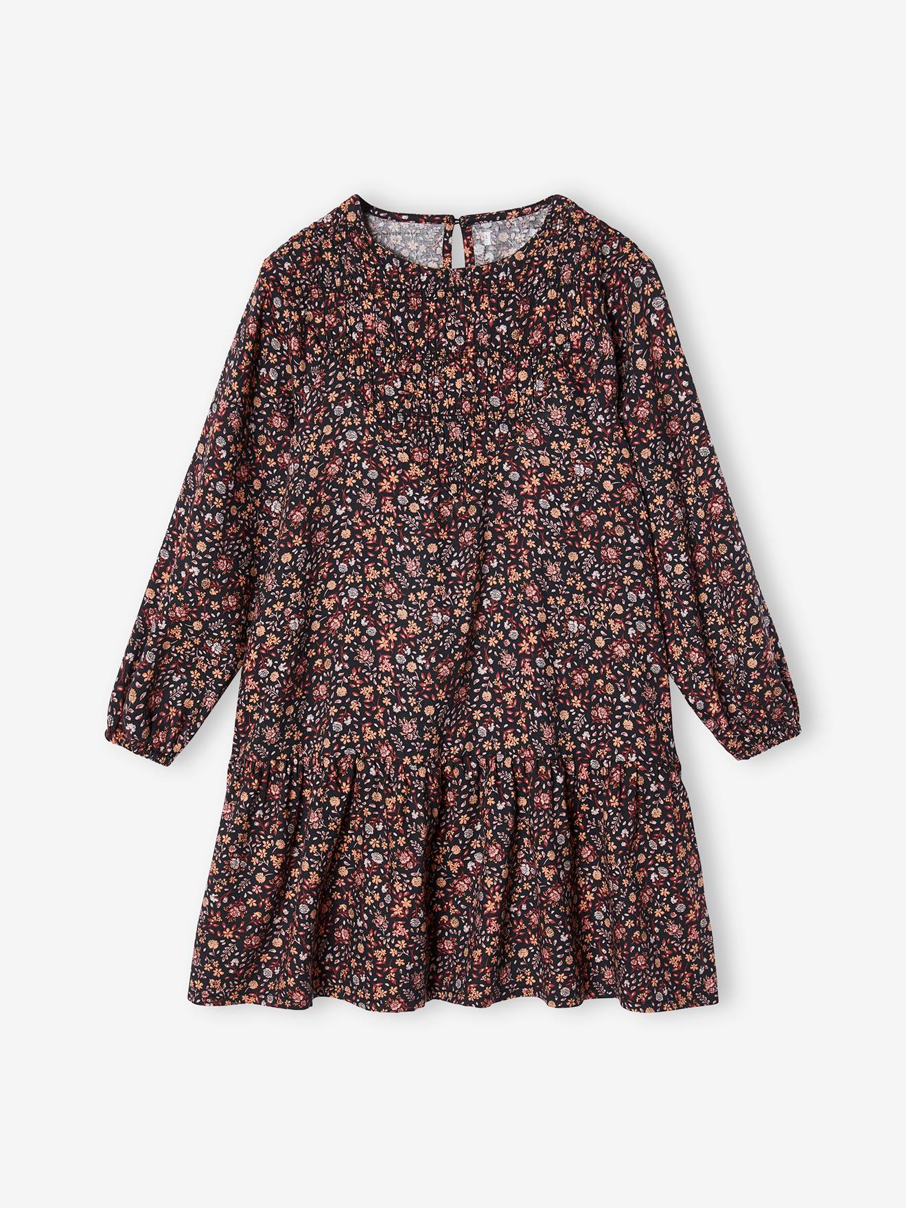 Robe à volant motifs fleurs fille rose imprimé