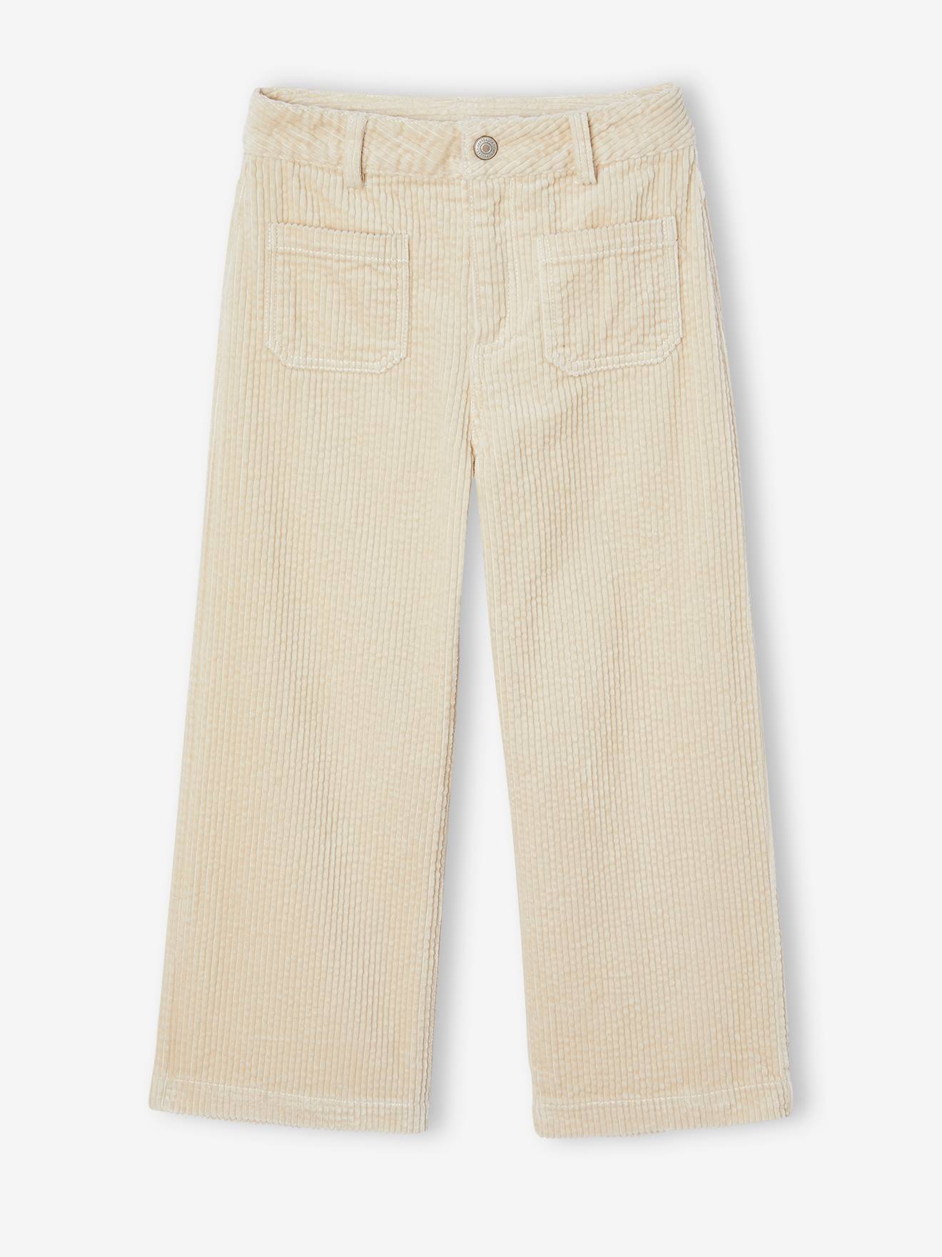 Pantalon large en velours côtelé fille beige