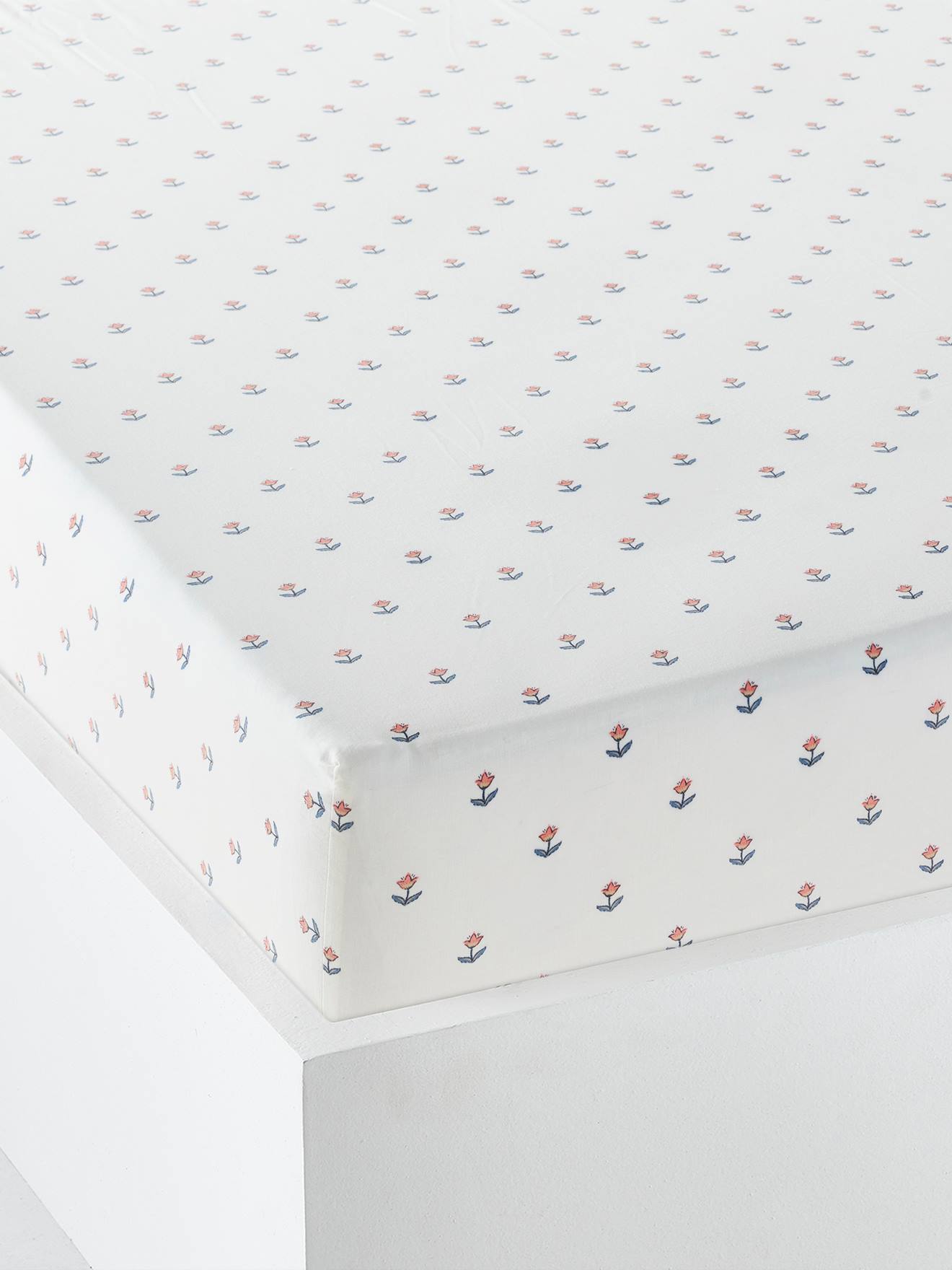 Draps housse enfant INDIA BLUE avec coton recyclé blanc imprimé