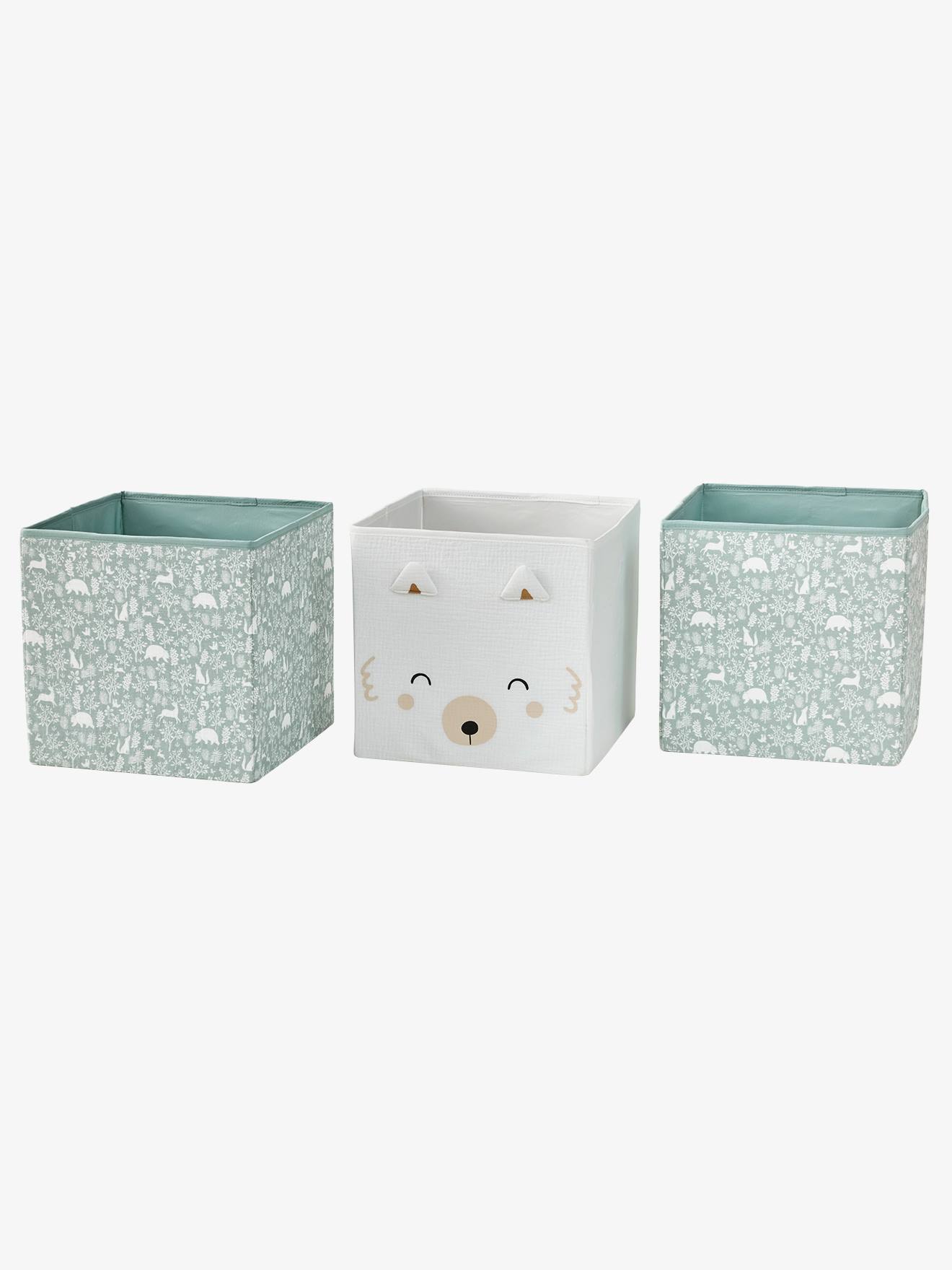Lot de 3 bacs de rangement animaux DANS LES BOIS vert sauge (Vertbaudet) - Image 1