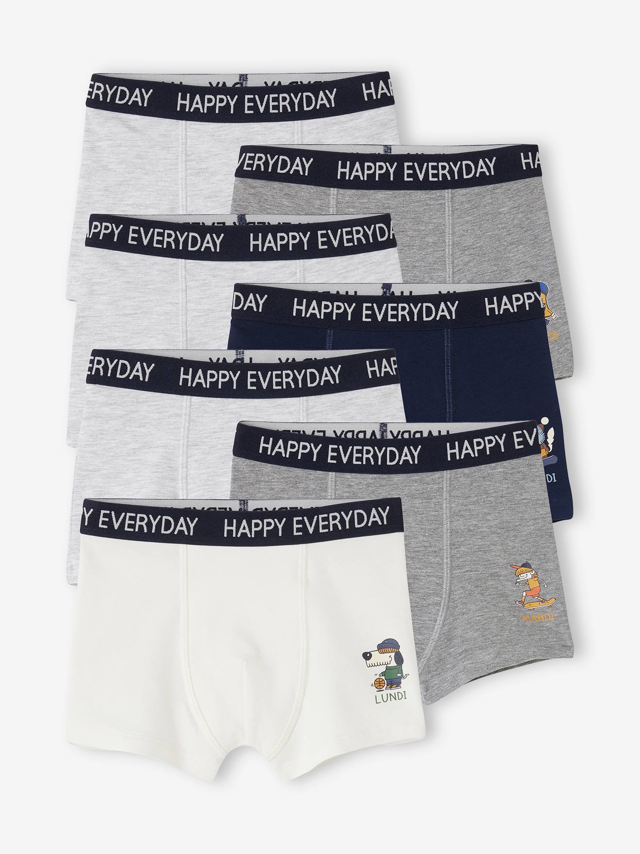 Lot de 7 boxers semainier motif ludique garçon gris chiné