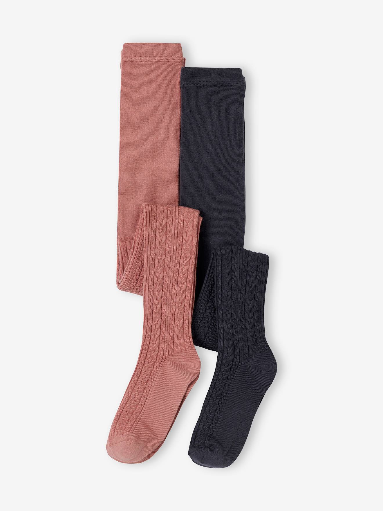 Lot de 2 collants en maille torsadée fantaisie fille blush