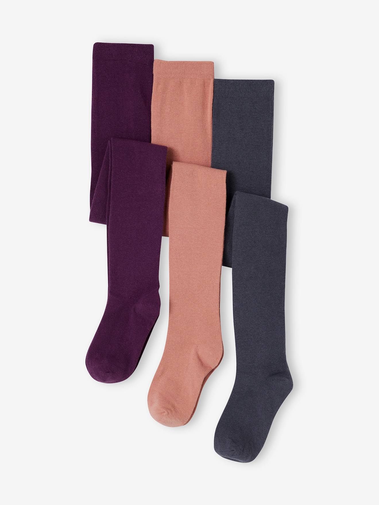 Lot de 3 paires de collants fille prune