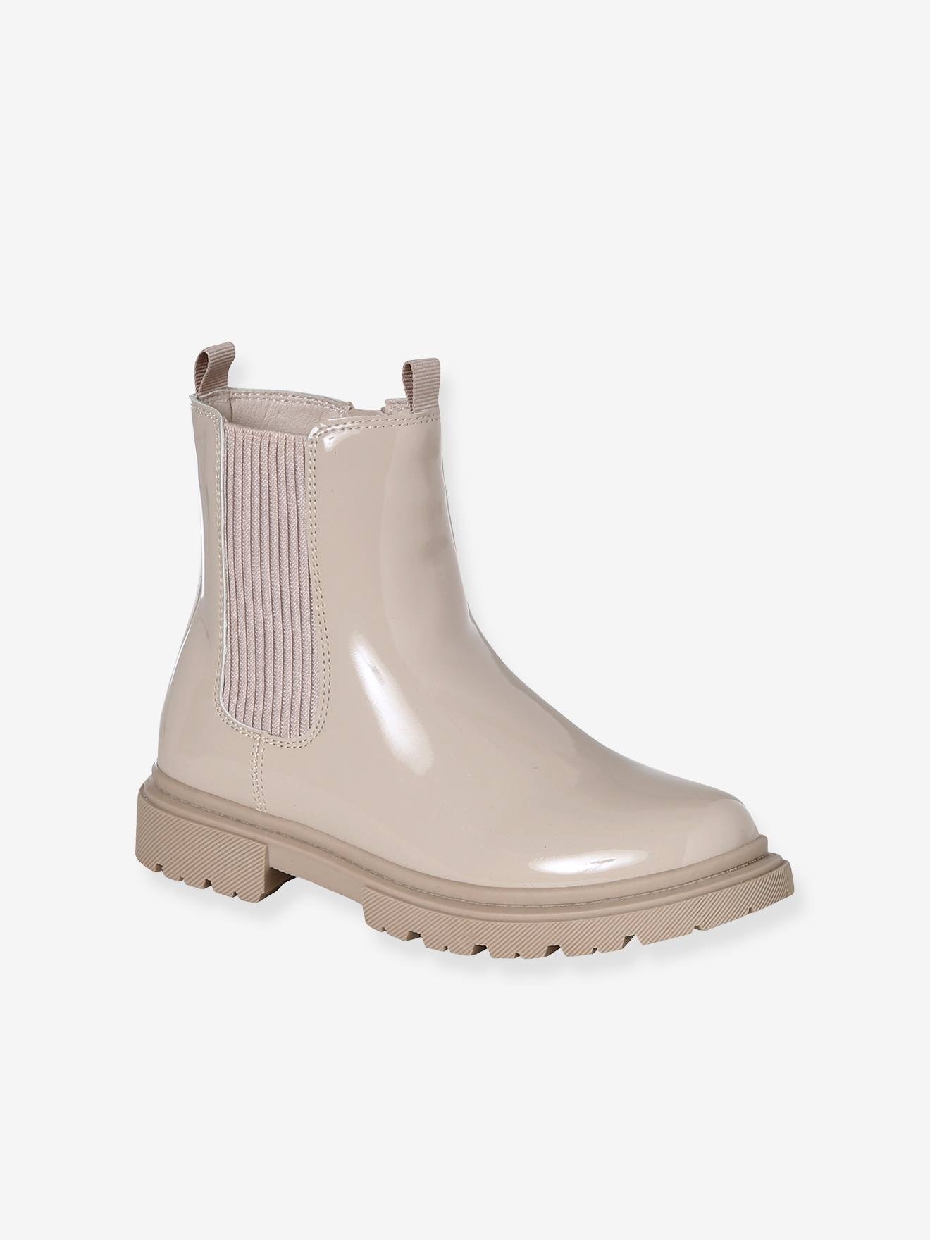 Boots vernies zippées et élastiquées fille écru