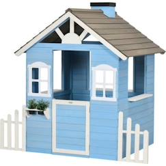 Jouet-Jeux de plein air-Maisonnette de jeux enfant - OUTSUNNY - Bleu - Bois - 151x112x142cm