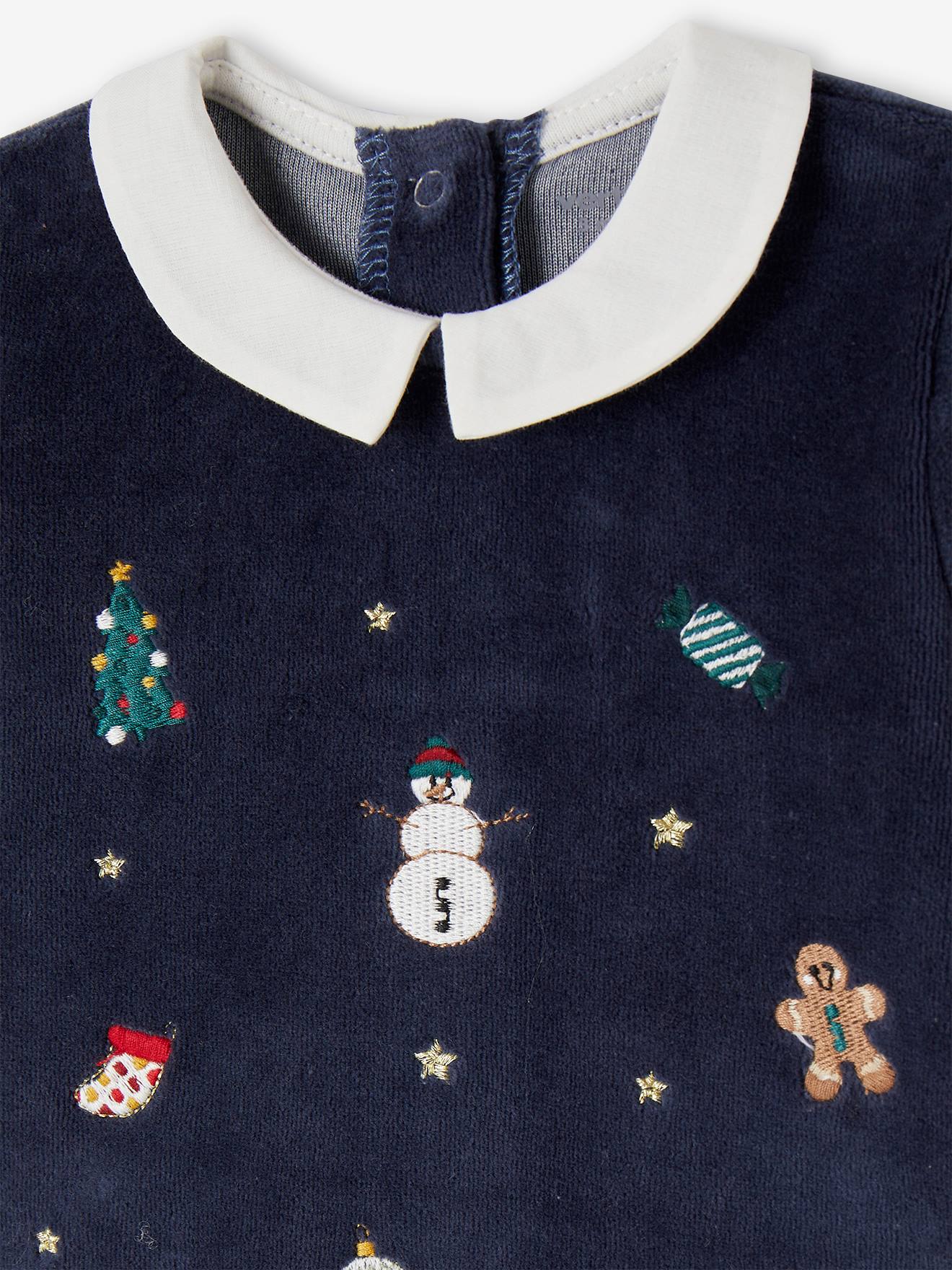Pyjama Noël bébé garçon en velours brodé marine (Vertbaudet) - Image 2