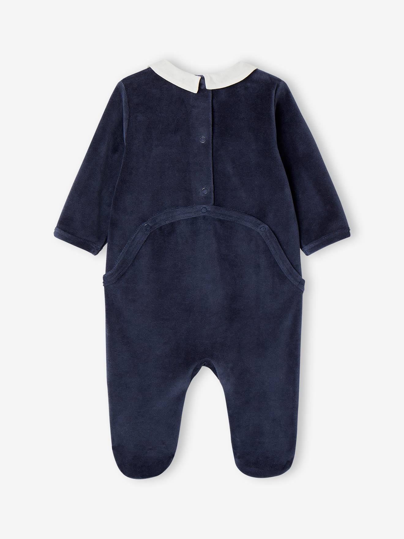 Pyjama Noël bébé garçon en velours brodé marine (Vertbaudet) - Image 1