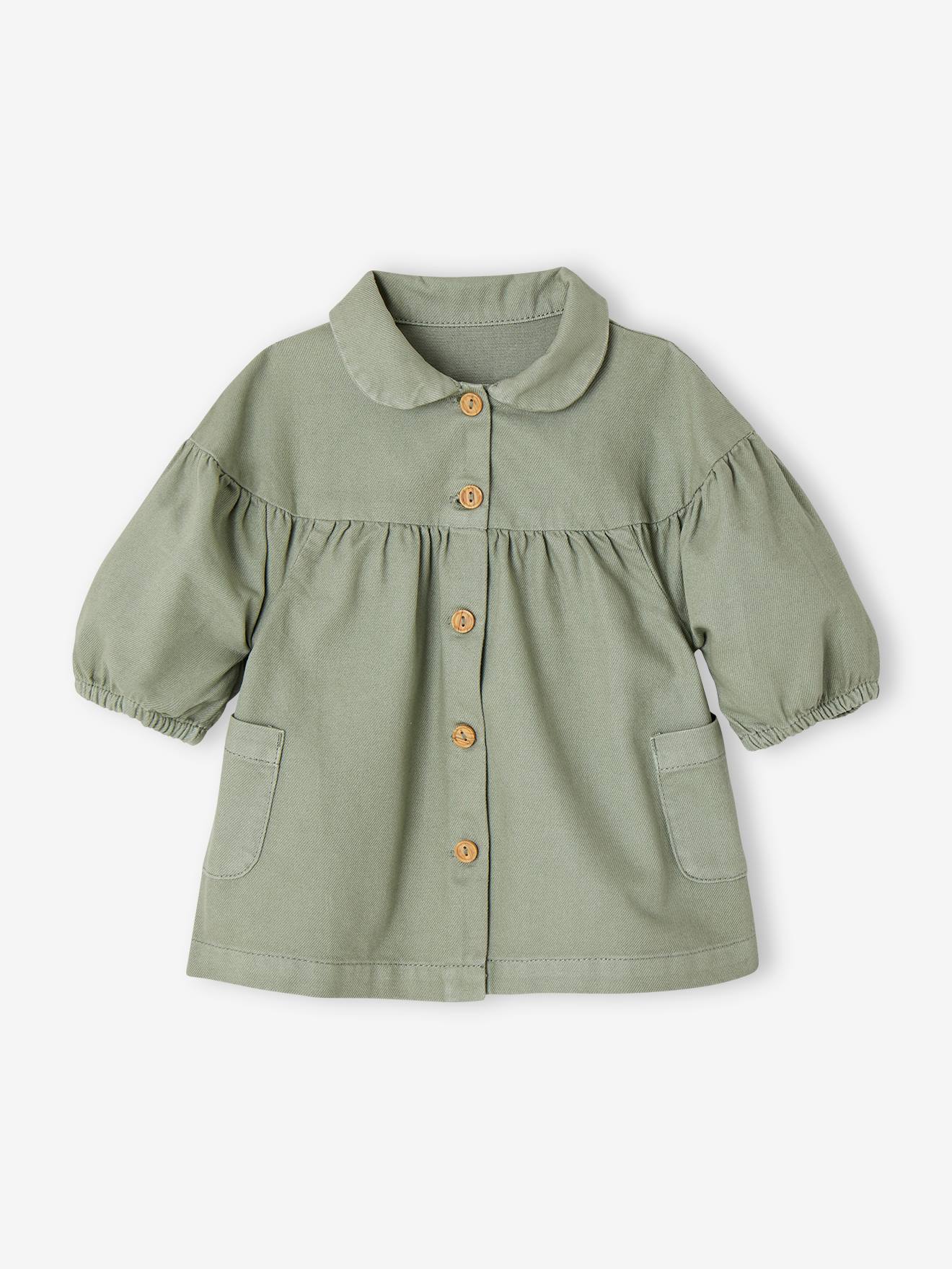Robe en sergé bébé col claudine vert