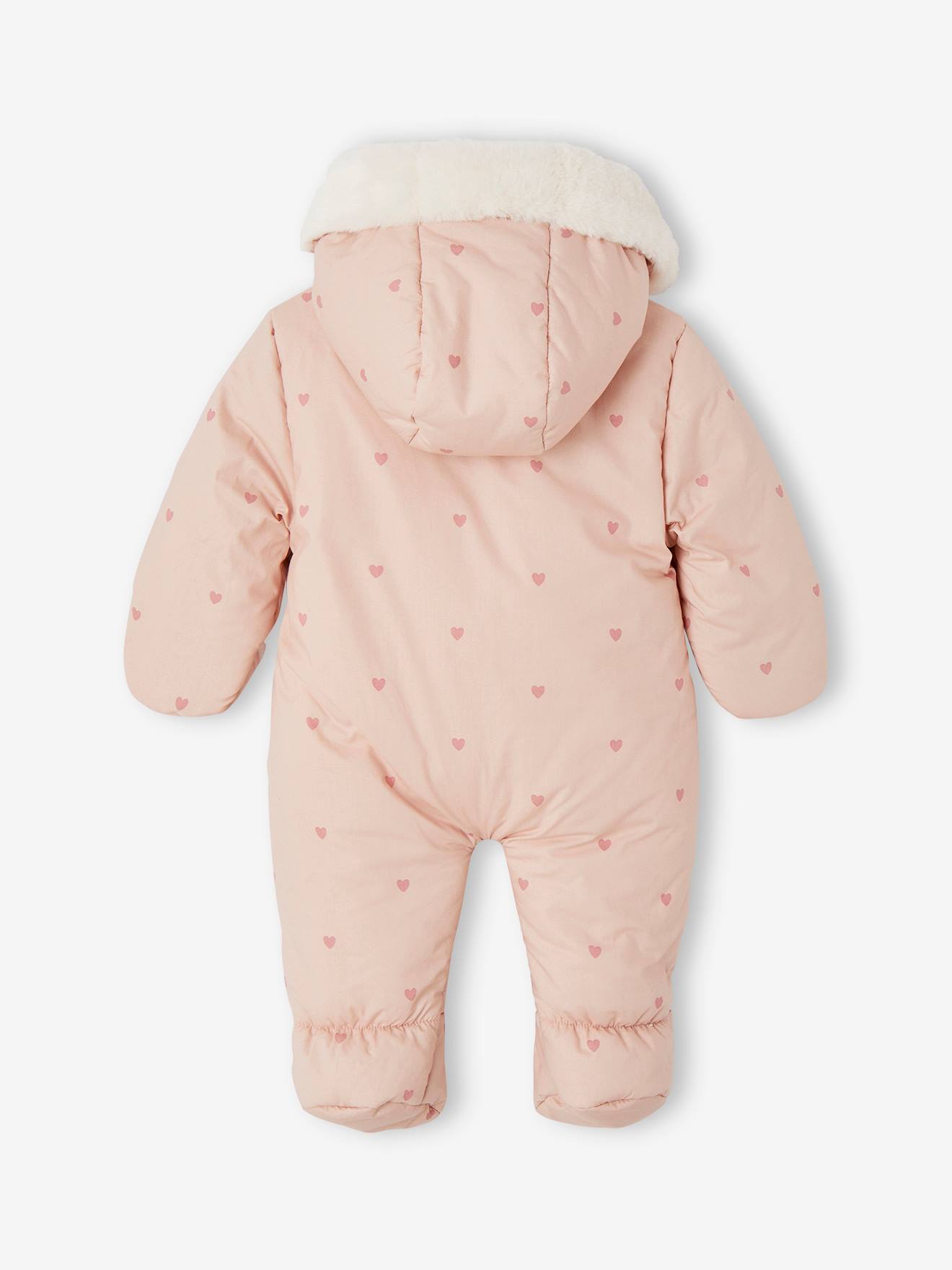 Combipilote bébé imprimée coeurs doublée fausse fourrure vieux rose (Vertbaudet) - Image 1
