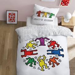 Linge de maison et décoration-Parure de lit imprimée 100% coton - KEITH HARING PARTY - Réversible - 140x200cm - Taie d'oreiller 63x63cm