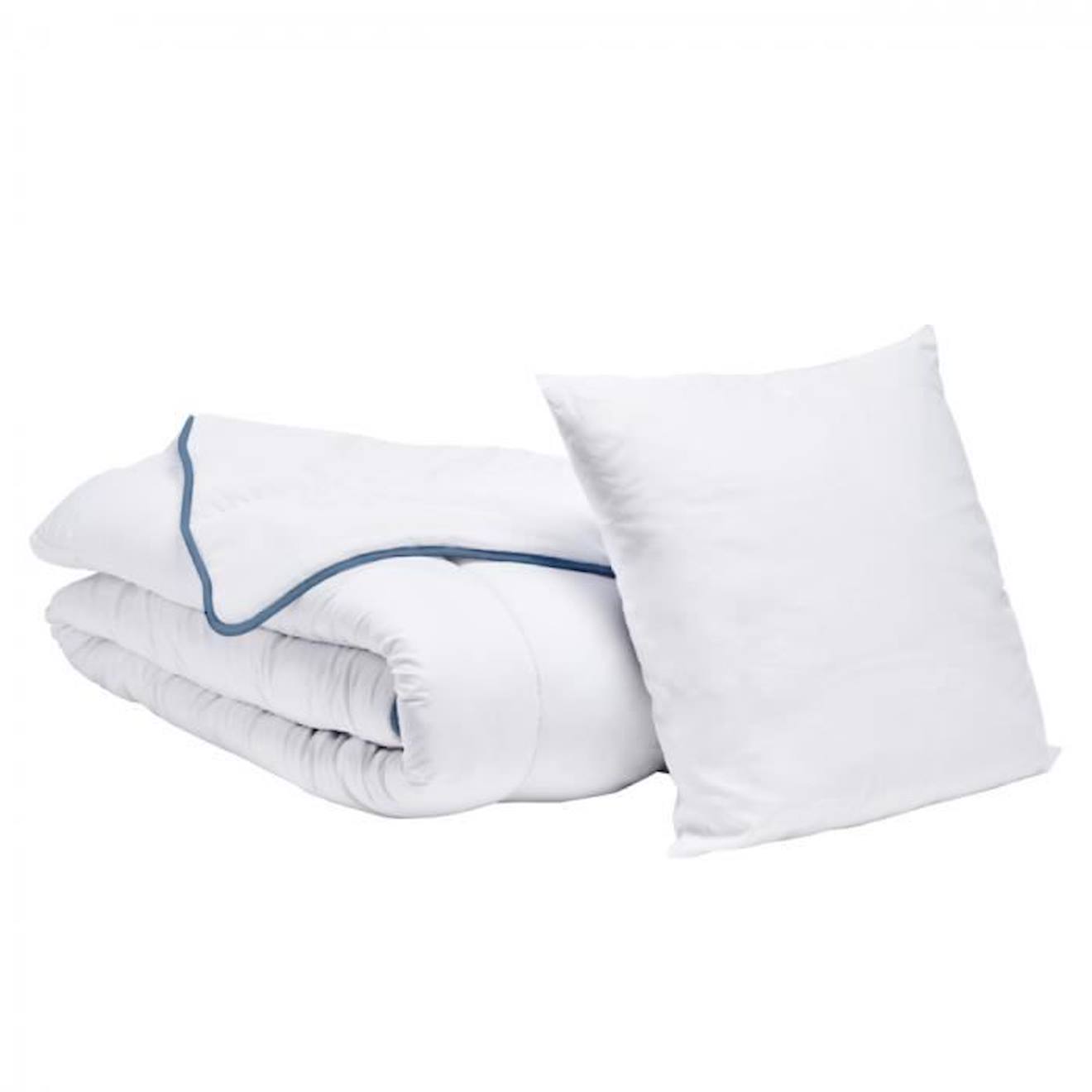 Bleu Calin - Pack 2 Personnes Bleu Calin - Couette Tempérée 220x240cm - 2 Oreillers 60x60cm - Hygiafill - Blanc Blanc