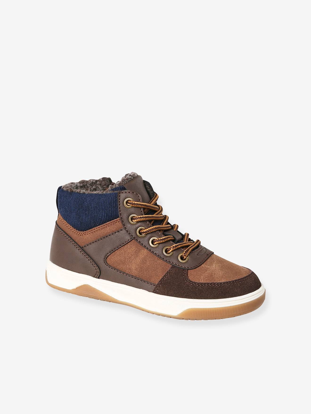 Basket montantes fourrées garçon lacets et zips marron