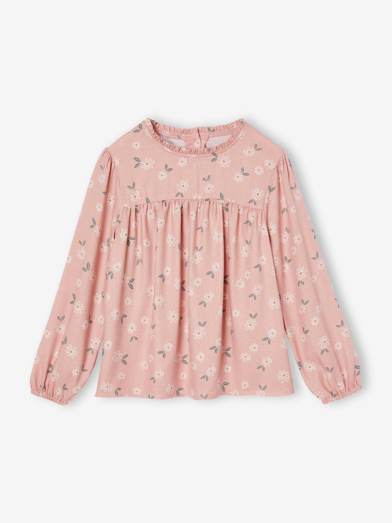 Blouse à fleurs fille rose poudré