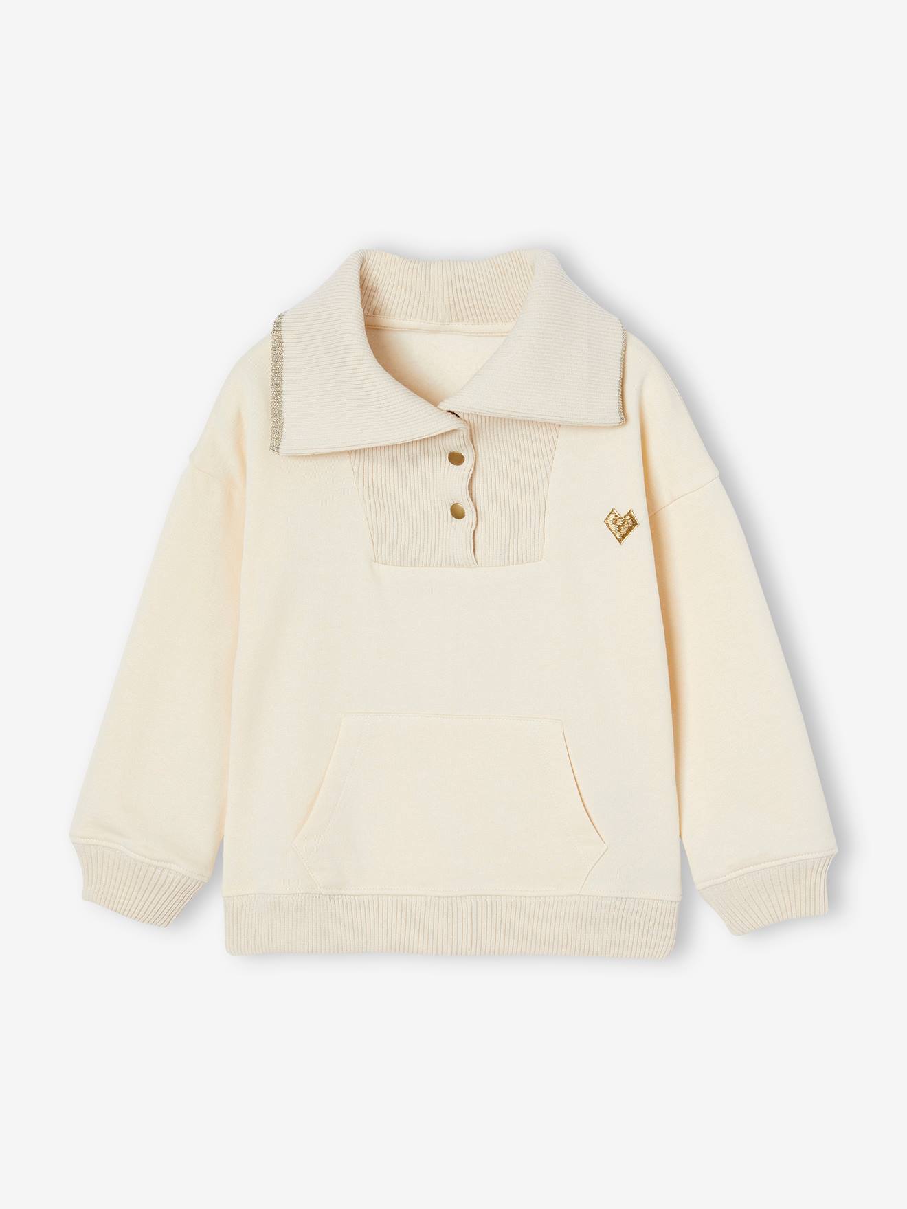Sweat sport col camionneur pressionné fille vanille