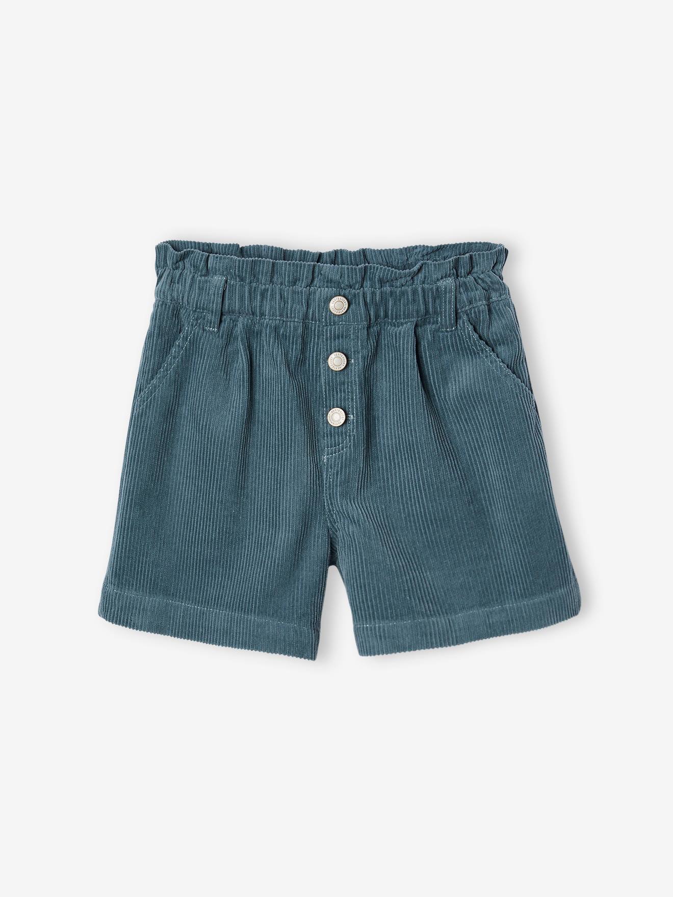 Short en velours forme paperbag fille bleu canard