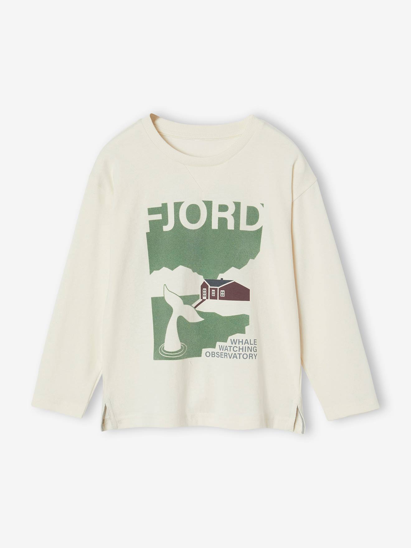 T-shirt motif Fjord garçon manches longues écru