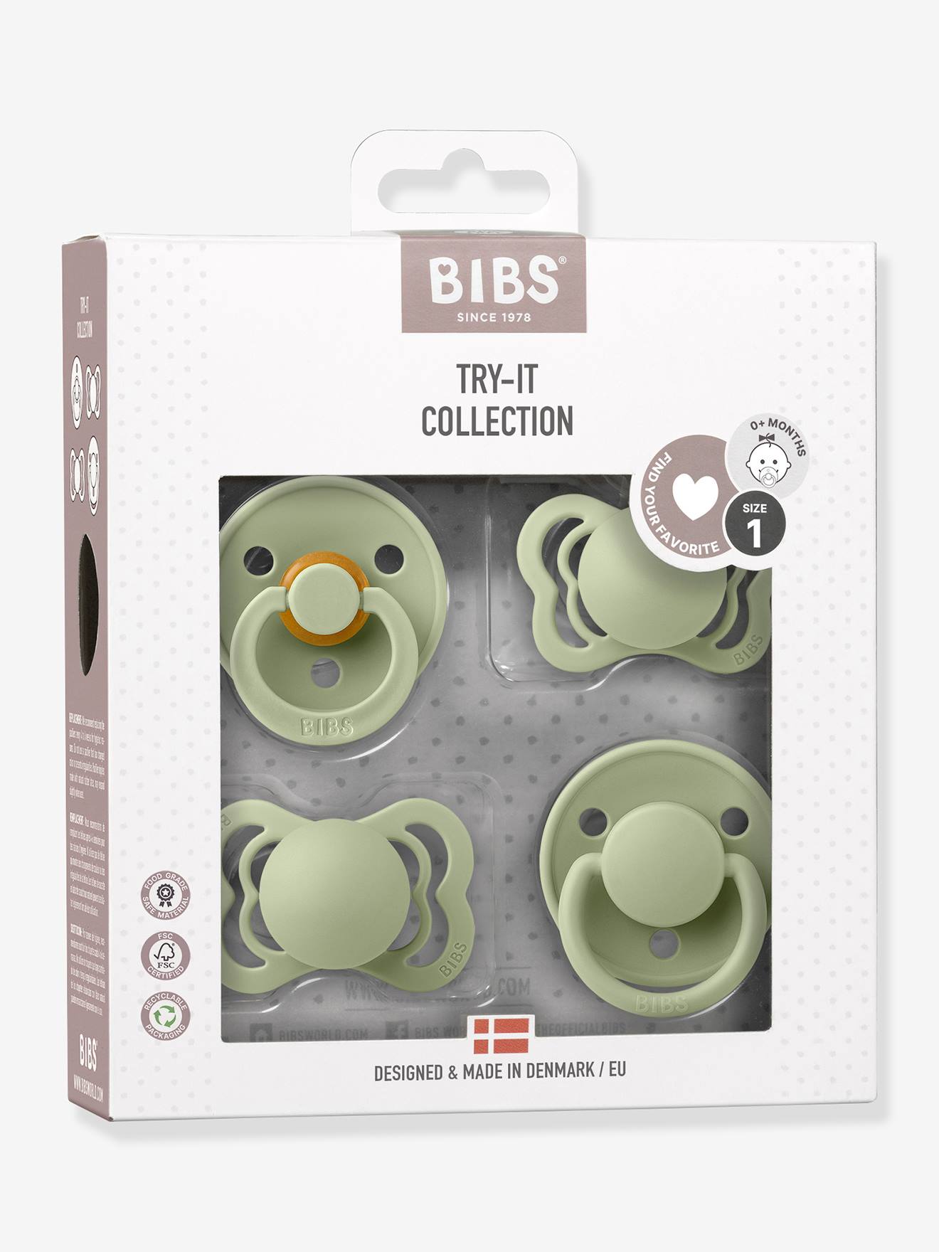Coffret 4 tétines Try It - vert sauge (Bibs) - Image 2