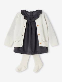 -Ensemble robe, gilet fantaisie et collant bébé fille