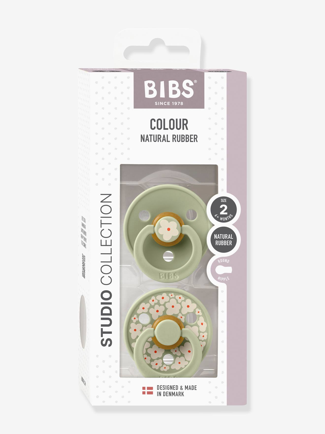 Lot de 2 sucettes-tétines Studio fleur, taille 2 de 6 à 18 mois vert sauge (Bibs) - Image 1