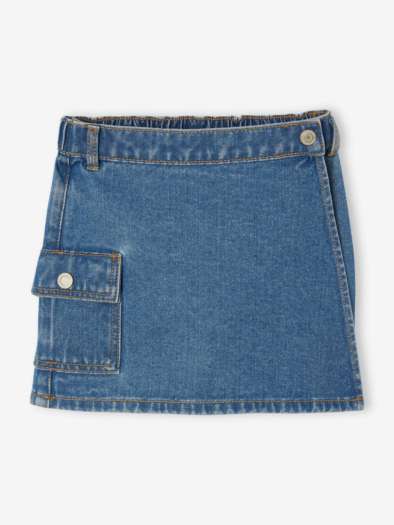 Jupe-short en denim fille poche cargo bleu moyen