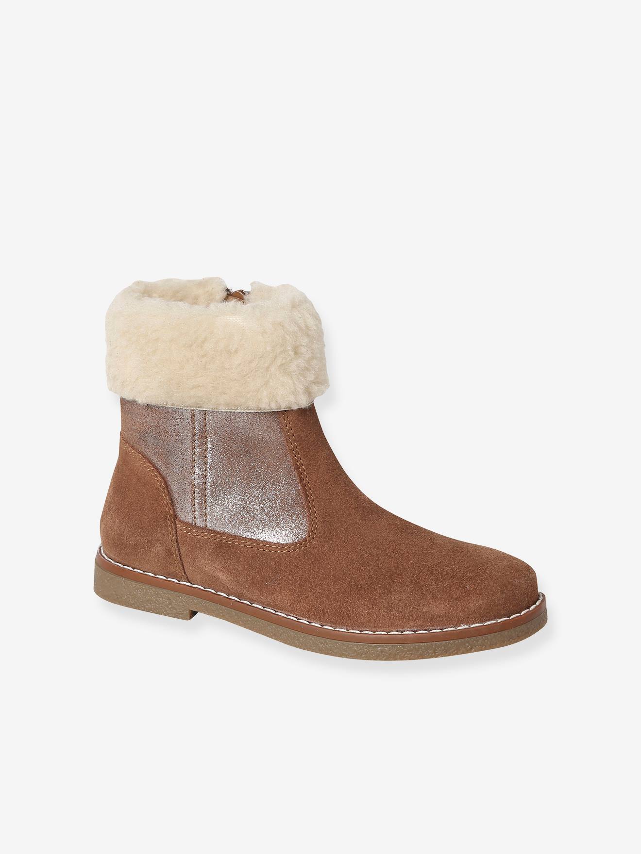 Boots fourrées et zippées fille camel