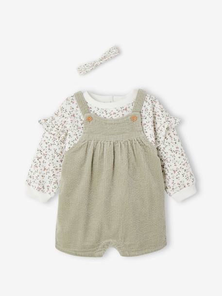 Bébé-Ensemble sweat + salopette + bandeau bébé