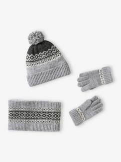 -Ensemble bonnet + snood + gants ou moufles jacquard