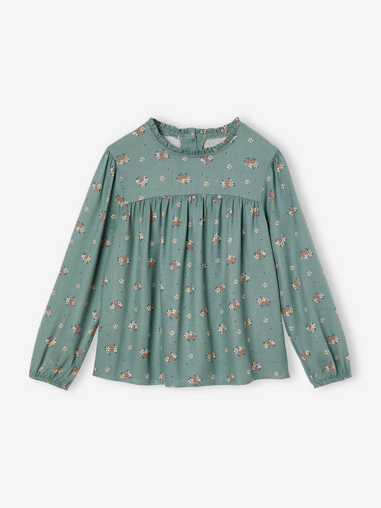Blouse à fleurs fille vert sauge