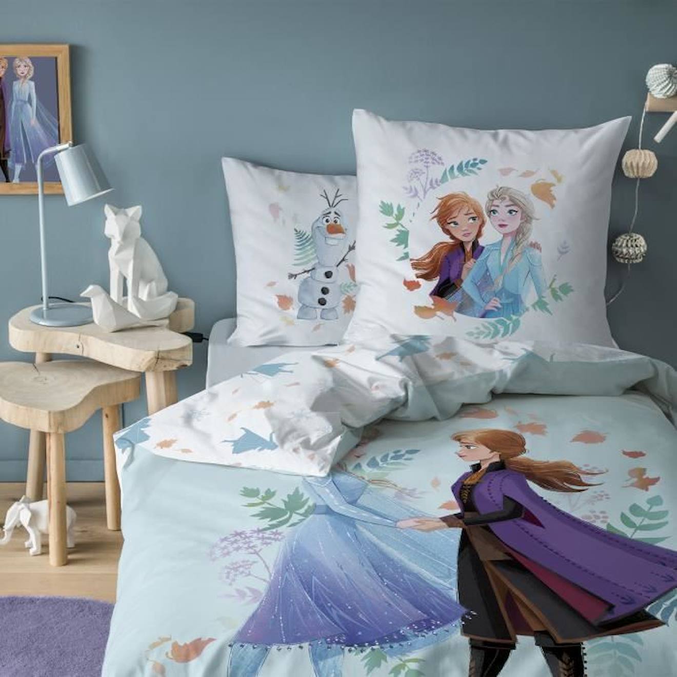 Disney - Parure De Lit Imprimée 100% Coton, Disney Home Frozen Sisters 140x200+63x63cm Blanc