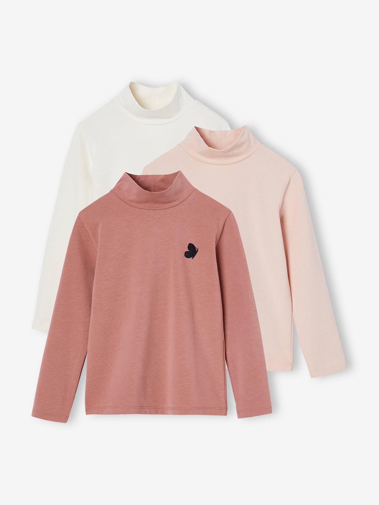 Lot de 3 tee-shirts BASICS à col montant fille bois de rose