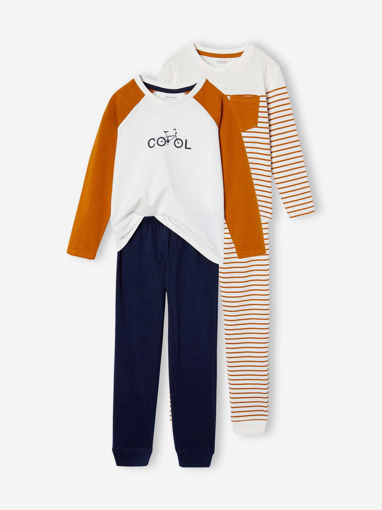 Lot de 2 pyjamascool garçon lot caramel/rayé