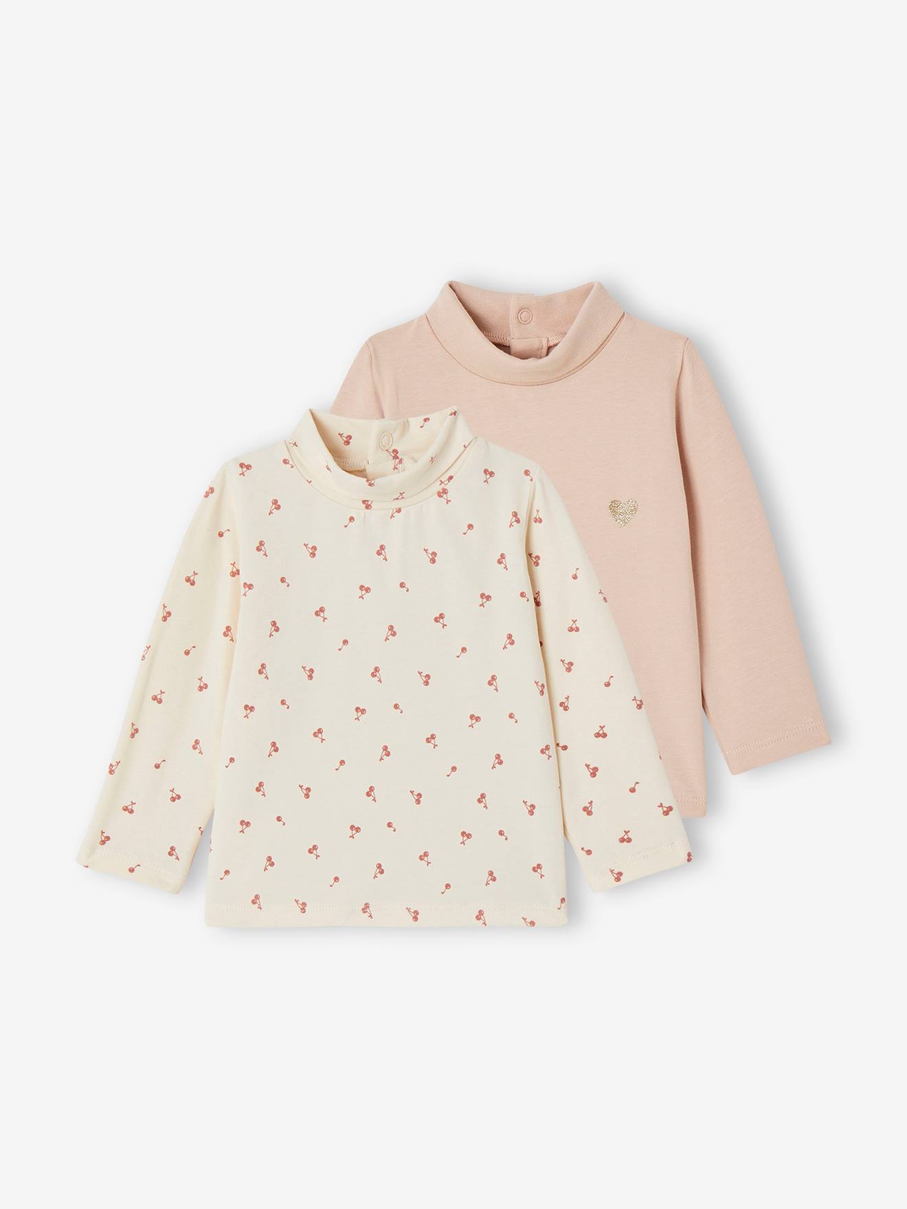 Lot de 2 t-shirts col roulé bébé rose pâle