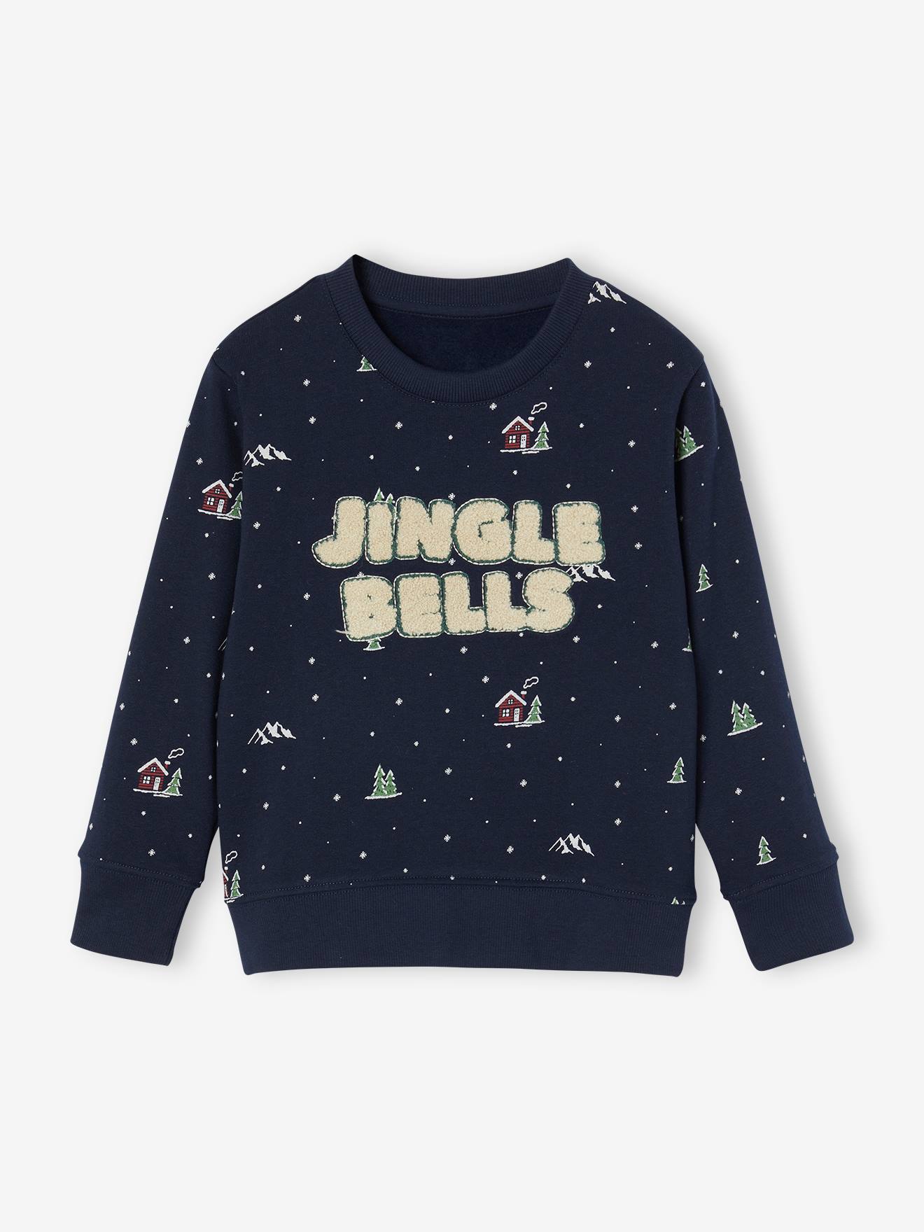 Sweat de Noël imprimé message en bouclette garçon marine