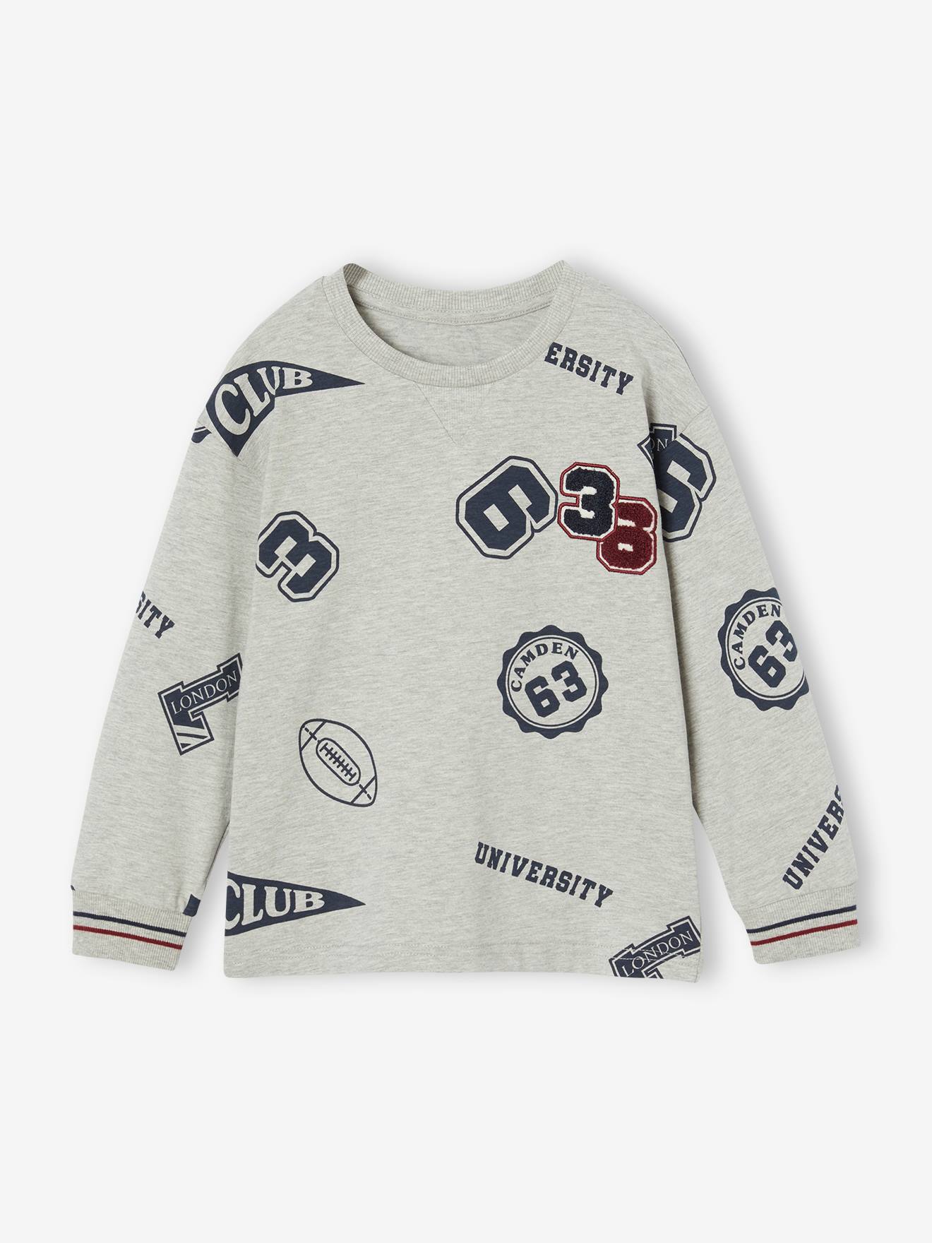 Tee-shirt imprimé style campus garçon gris chiné