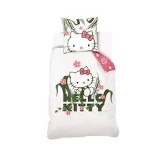 Linge de maison et décoration-Housse De Couette Hello Kitty 140x200 cm + 1 taie d'oreiller 63x63 cm - 100% Coton - Blanc