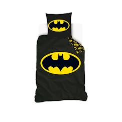 -BATMAN - Housse de couette Batman logo 140x200 cm + 1 taie d'oreiller 63x63 cm - 100% Coton - Noir