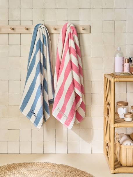 Serviette de bain rayée TRANSAT personnalisable, avec coton recyclé rayé bleu+rayé jaune+rayé rose 3 - vertbaudet enfant 