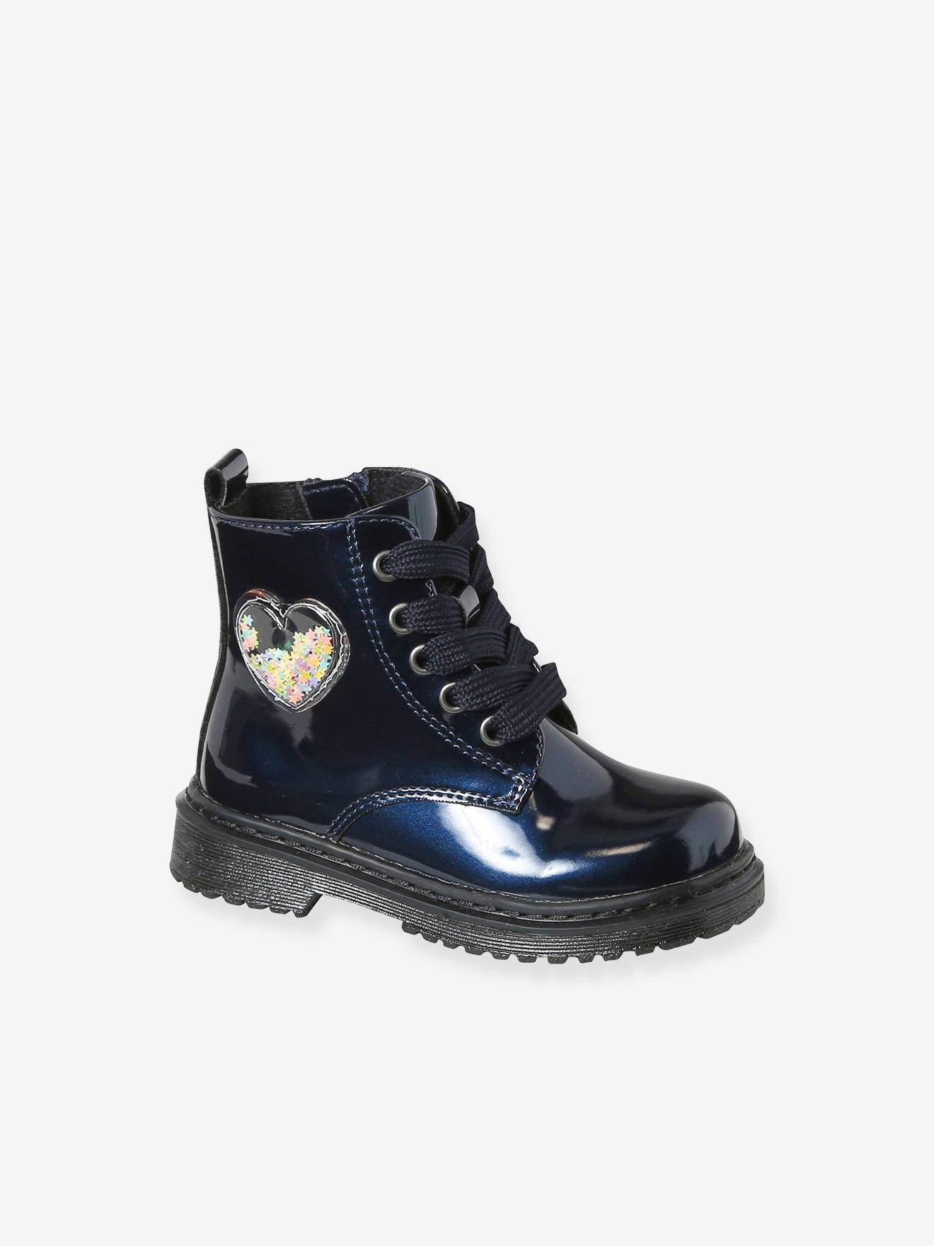 Boots coeur à lacets et zippées fille marine