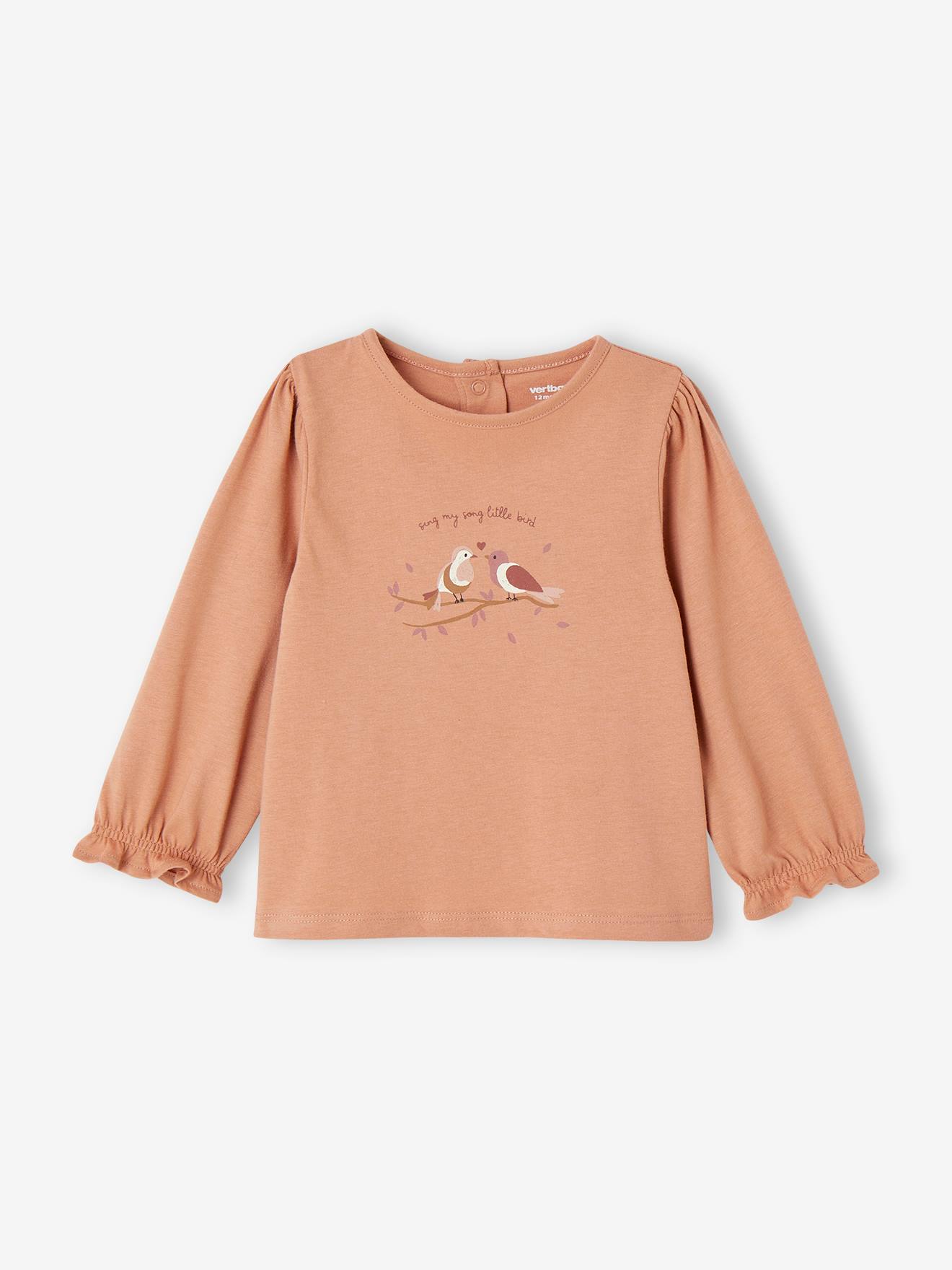 T-shirt blouse motif oiseaux bébé en coton bio argile