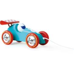 -Voiture de course à trainer turquoise-rouge - VILAC - Bolide en bois pour enfant